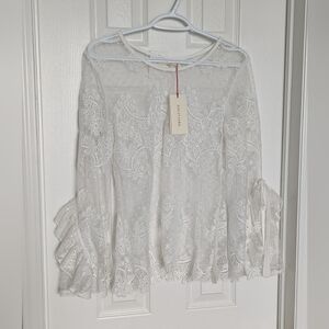 NWT Women's (Size Small) Beautiful Detailed Sheer White Lace Blouse